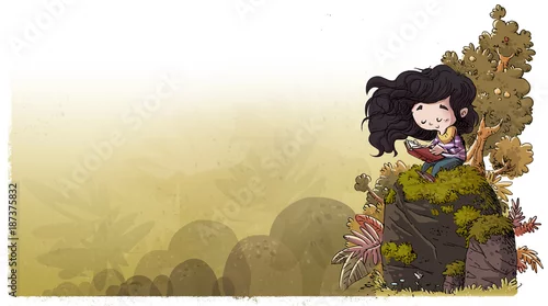 Obraz dziewczyna czyta w naturze