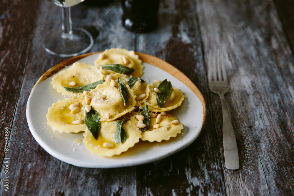 Ravioli with sage butter and pine nuts Ravioli with sage butter and pine nuts
