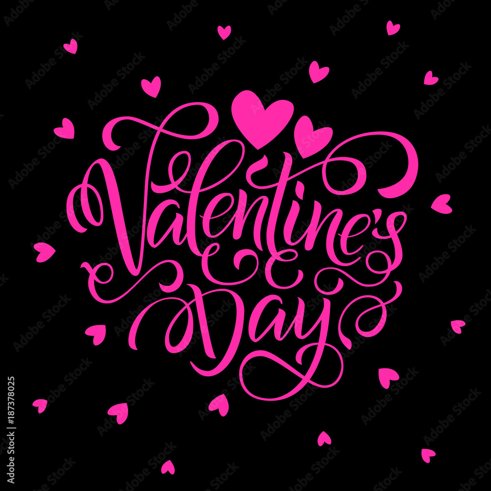 Postcard with a unique lettering for Valentine's Day. Vector illustration with isolated elements Postcard with a unique lettering for Valentine's Day. Vector illustration with isolated elements