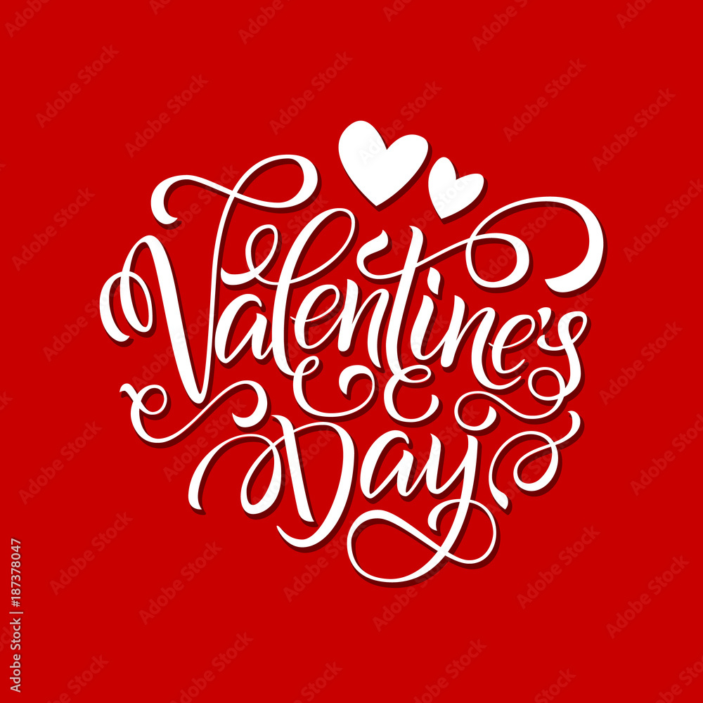Postcard with a unique lettering for Valentine's Day. Vector illustration with isolated elements