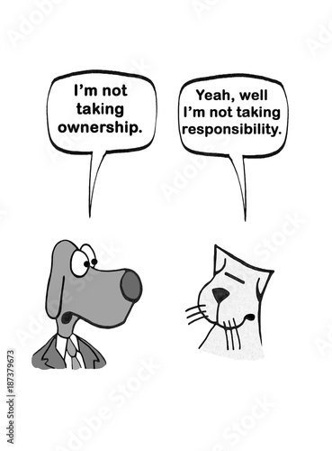 Obraz na plátne Cartoon of a dog and a cat, neither wants to take ownership or responsibility