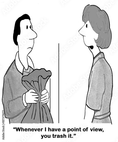 Schilderij op canvas Cartoon of a wife saying to her husband that he always disregards her point of view
