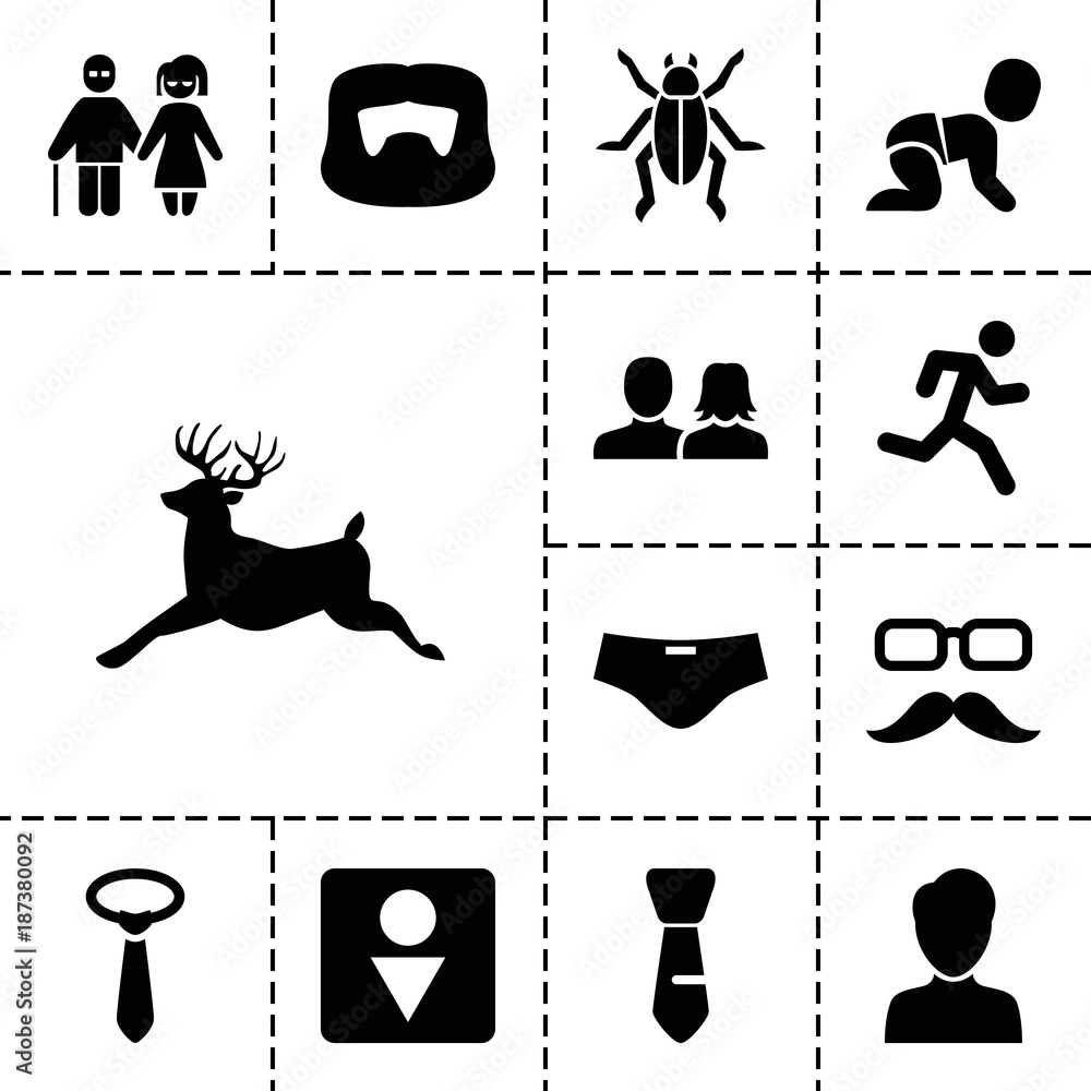 Male icons. set of 13 editable filled male icons