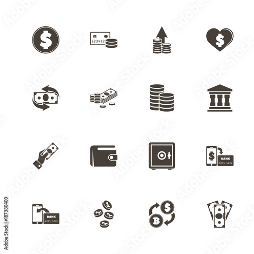 Money icons. Perfect black pictogram on white background. Flat simple vector icon.