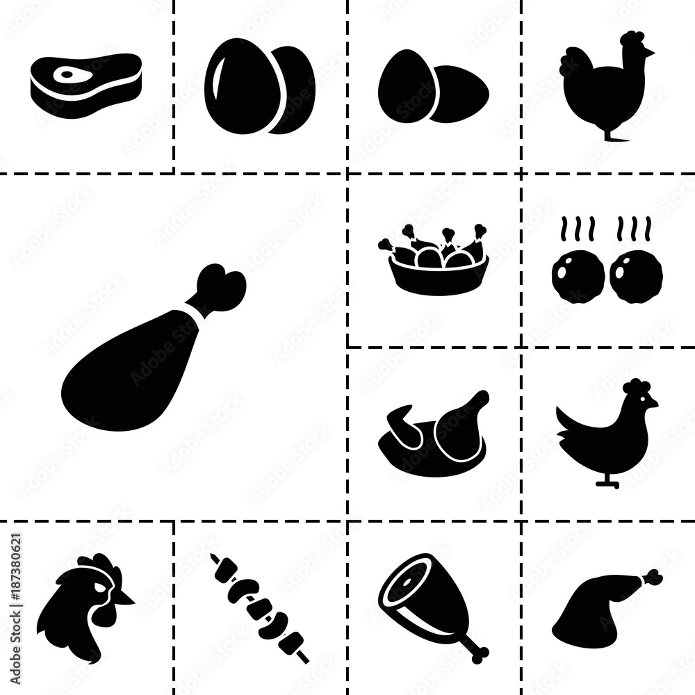 Chicken icons. set of 13 editable filled chicken icons