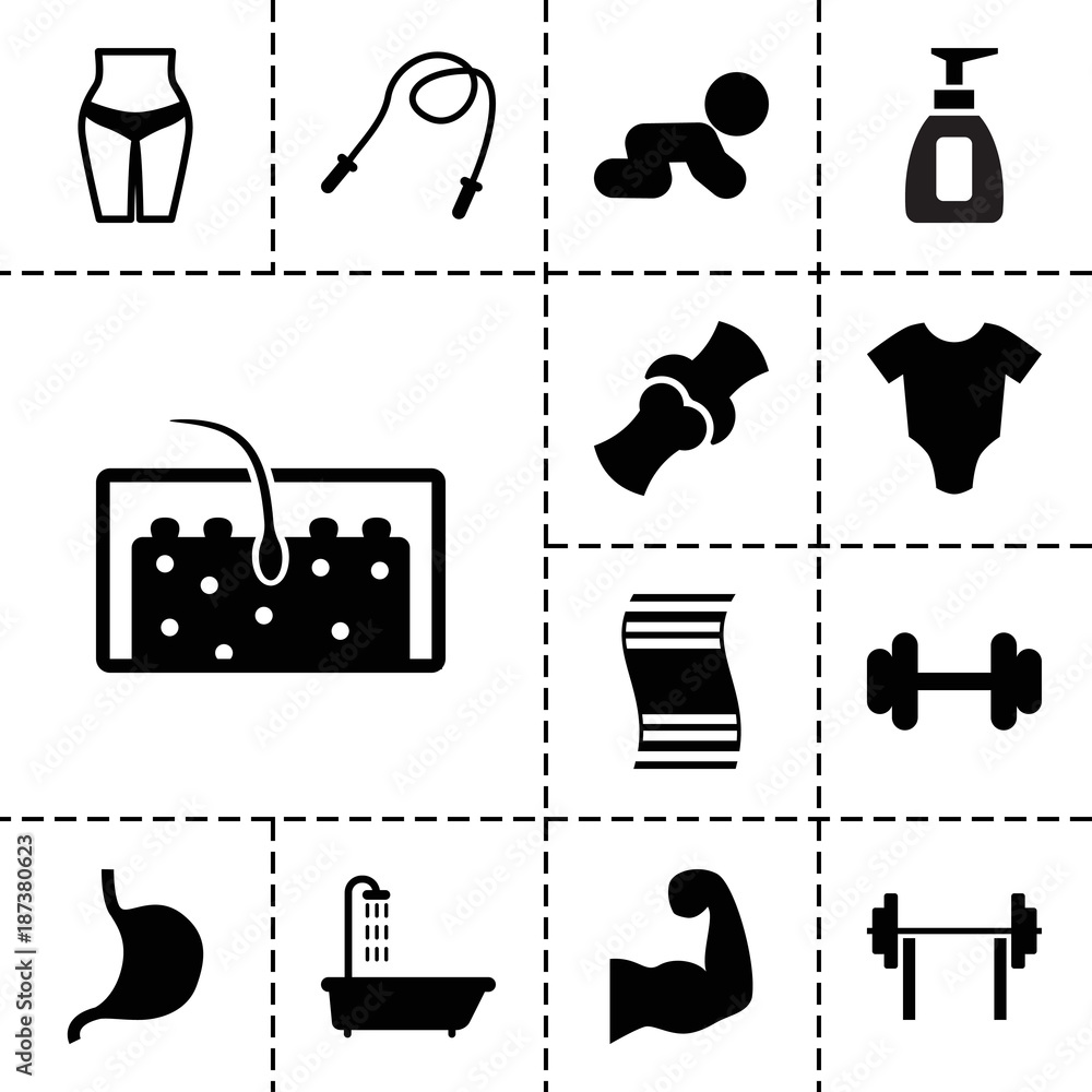 Body icons. set of 13 editable filled body icons