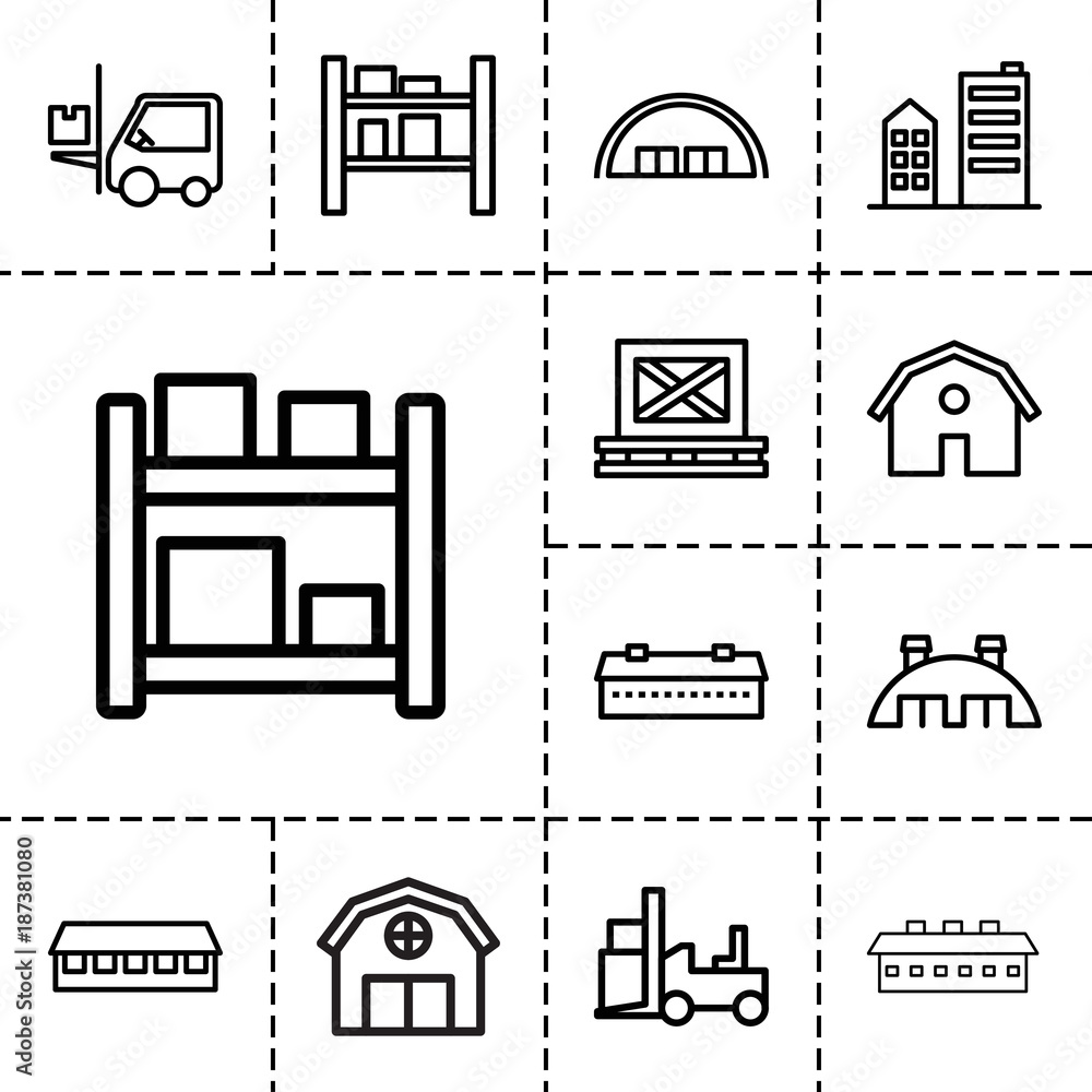 Warehouse icons. set of 13 editable outline warehouse icons Warehouse icons. set of 13 editable outline warehouse icons