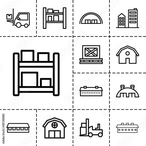 Warehouse icons. set of 13 editable outline warehouse icons