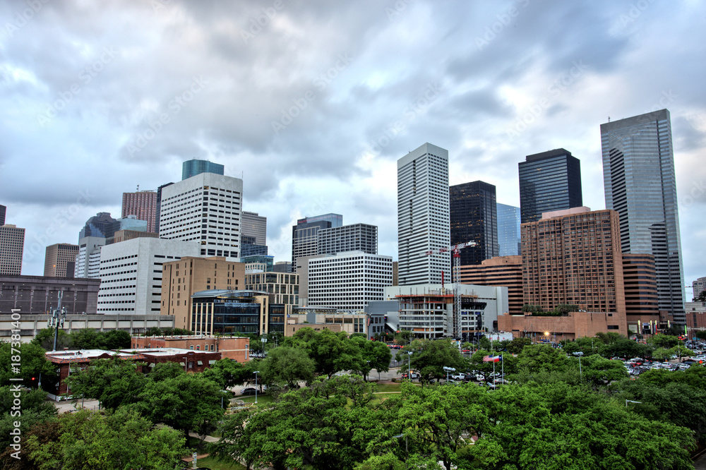 Houston Downtown Skyline with Cloudy Sky