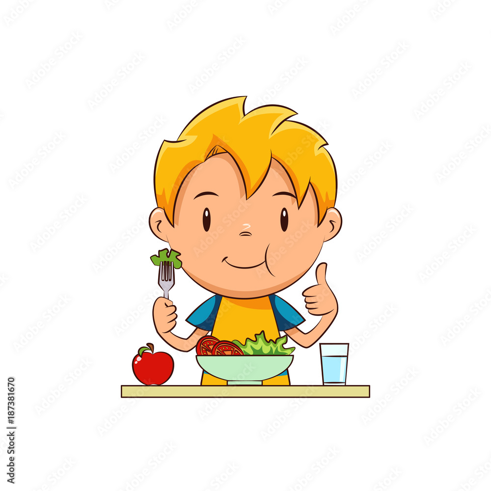 Kid eating salad