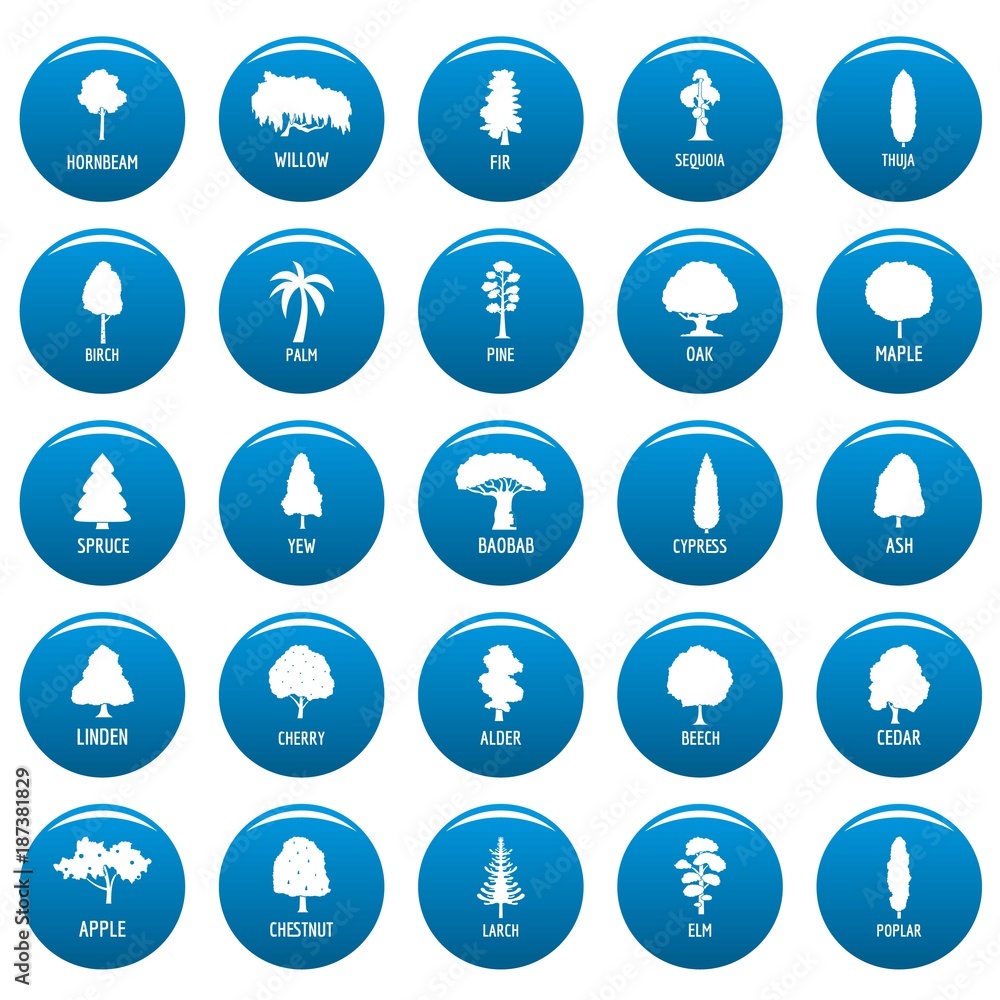 Tree icons set blue. Simple illustration of 25 tree vector icons for web
