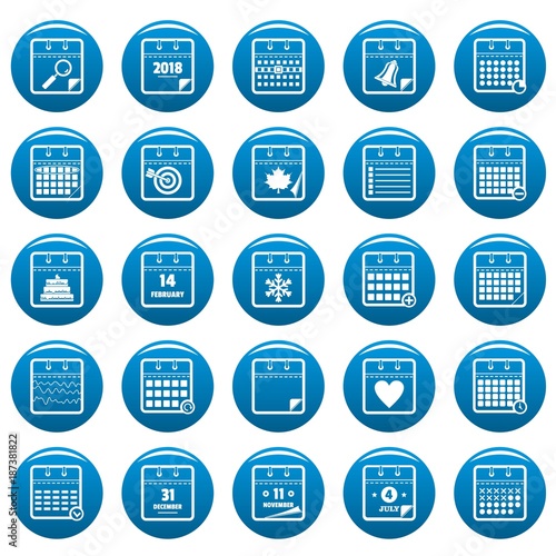 Calendar icons set blue. Simple illustration of 25 calendar vector icons for web