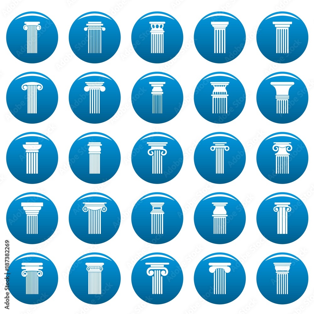 Ancient columns icons set blue. Simple illustration of 25 ancient columns vector icons for web Ancient columns icons set blue. Simple illustration of 25 ancient columns vector icons for web