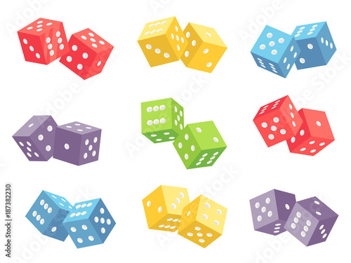Pair dice isolated on white. Dice casino gambling set. Vector illustration photo