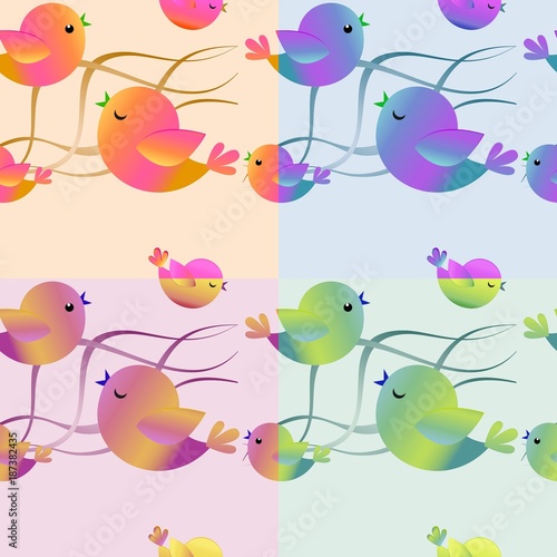 Collection of seamless patterns for printing, textile and wallpapers..4 seamless geometric patterns set with birds.