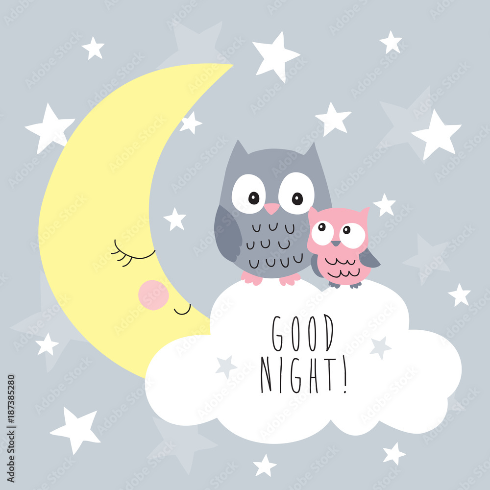 Obraz premium słodkie sowy na ilustracji wektorowych chmura