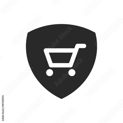 Shop cart icon on shield