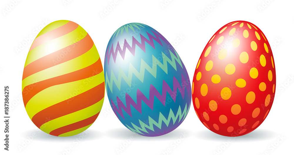 Three colorful Easter eggs
