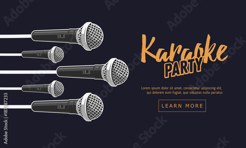 Karaoke Party Music Web Design With Microphones.