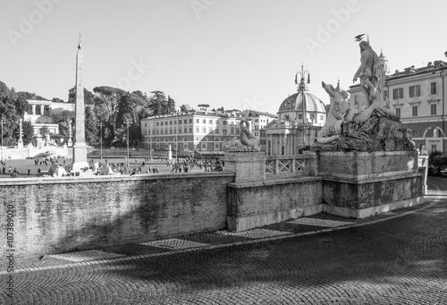 Rome, Italy  - The monumental Lungotevere in historic center of Rome. Here in particular the Piazza del Popolo square