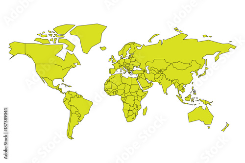 Simplified map of World in yellow-green color. Schematic vector illustration.