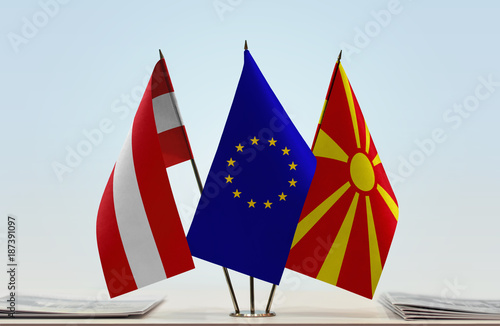 Flags of Austria European Union and Macedonia