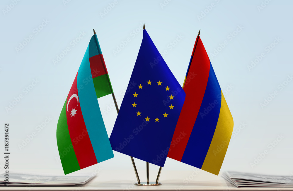 Flags of Azerbaijan European Union and Armenia