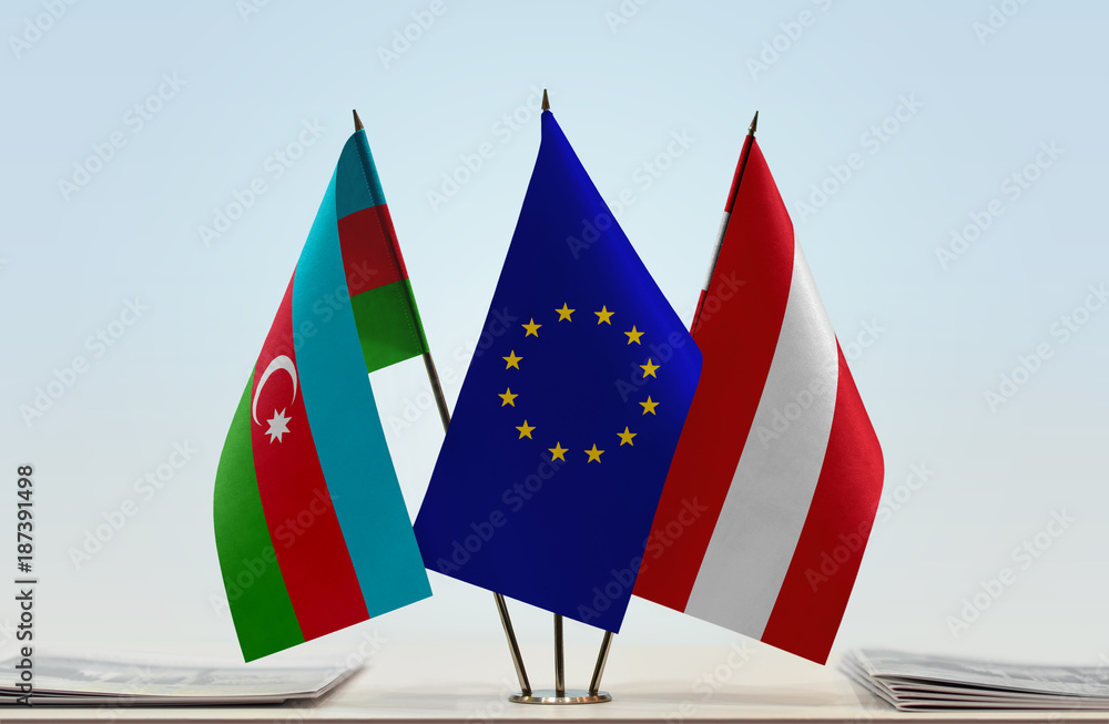 Flags of Azerbaijan European Union and Austria