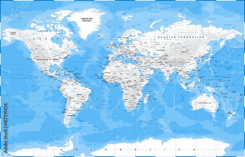 World Map Physical White - vector