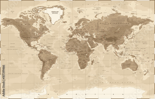World Map Physical Vintage - vector
