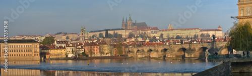 Panorama of the Charles Bridge in Prague.