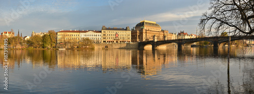 Panorama Of Prague. The National Theatre and the Vltava embankment.