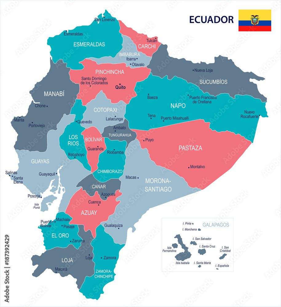 Ecuador - map and flag - Detailed Vector Illustration