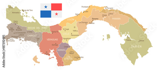 Panama - vintage map and flag - Detailed Vector Illustration
