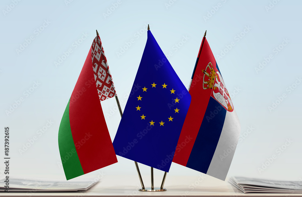 Flags of Belarus European Union and Serbia