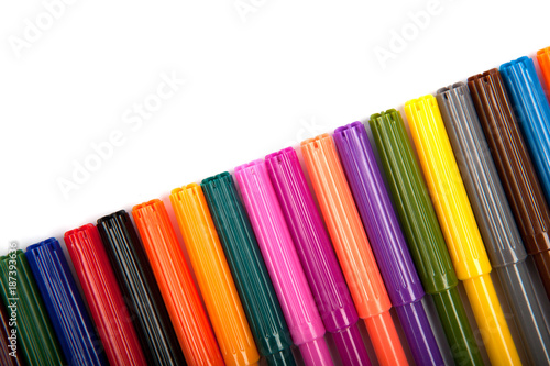 lots of assorted colors marker pens isolated on white background