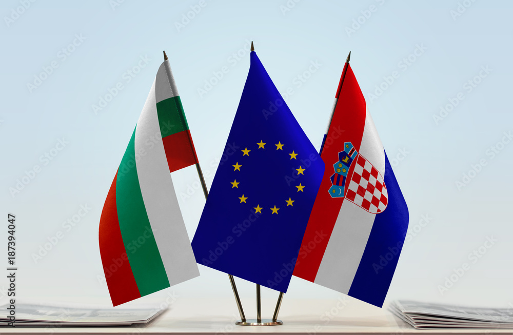 Flags of Bulgaria European Union and Croatia