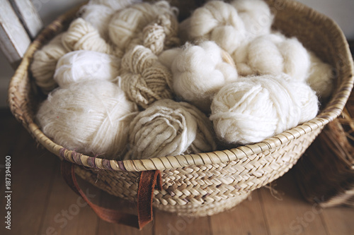 Close up of balls of wool / yarn photo