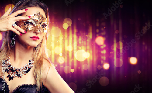 Attractive Model Woman Wearing Carnival Mask 