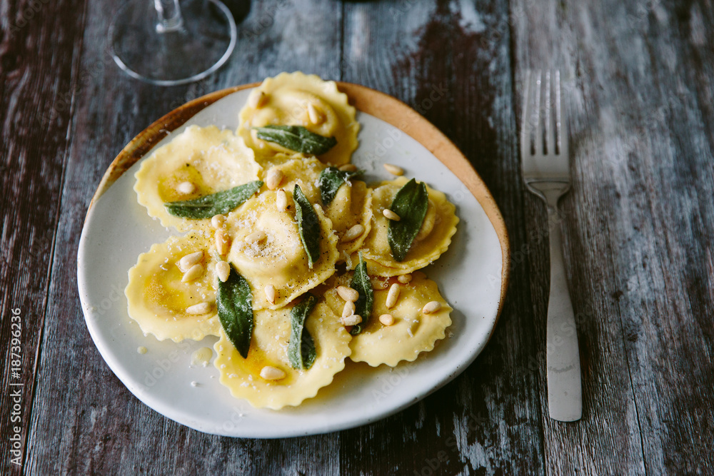 Ravioli with sage butter and pine nuts Ravioli with sage butter and pine nuts