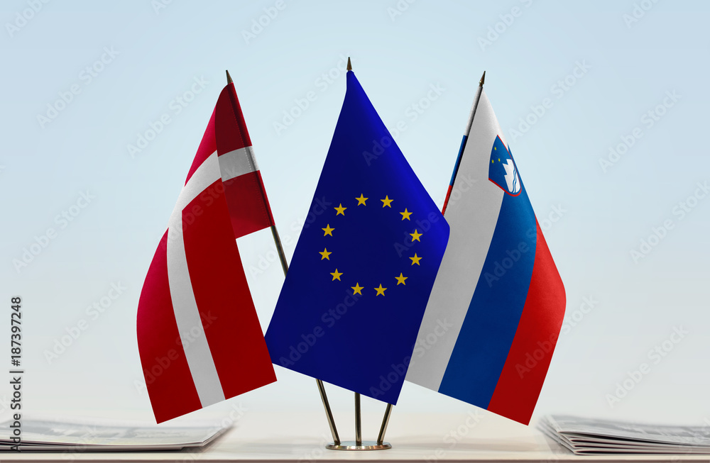 Flags of Denmark European Union and Slovenia