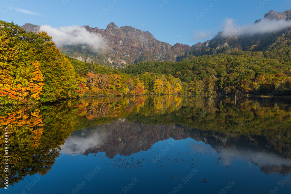Kagami pond at Nagano prefecture in autumn