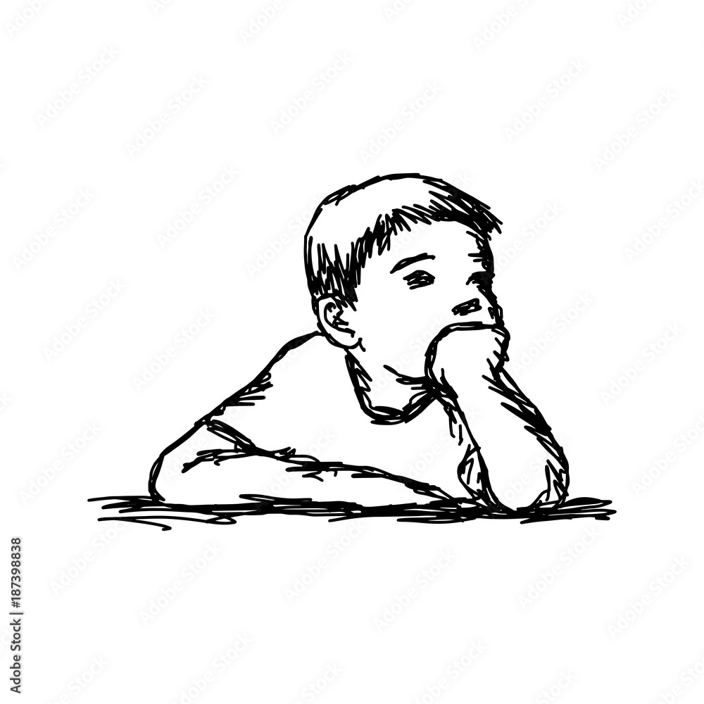 Vettoriale Stock Boy Thinking With Resting Chin Vector Illustration 