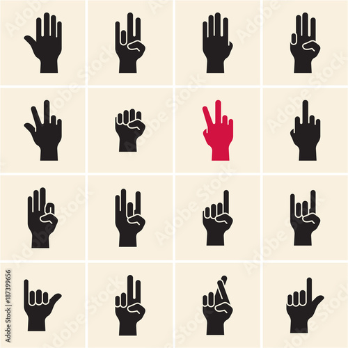 Hand icon. Sign language. Gestures. Fingers