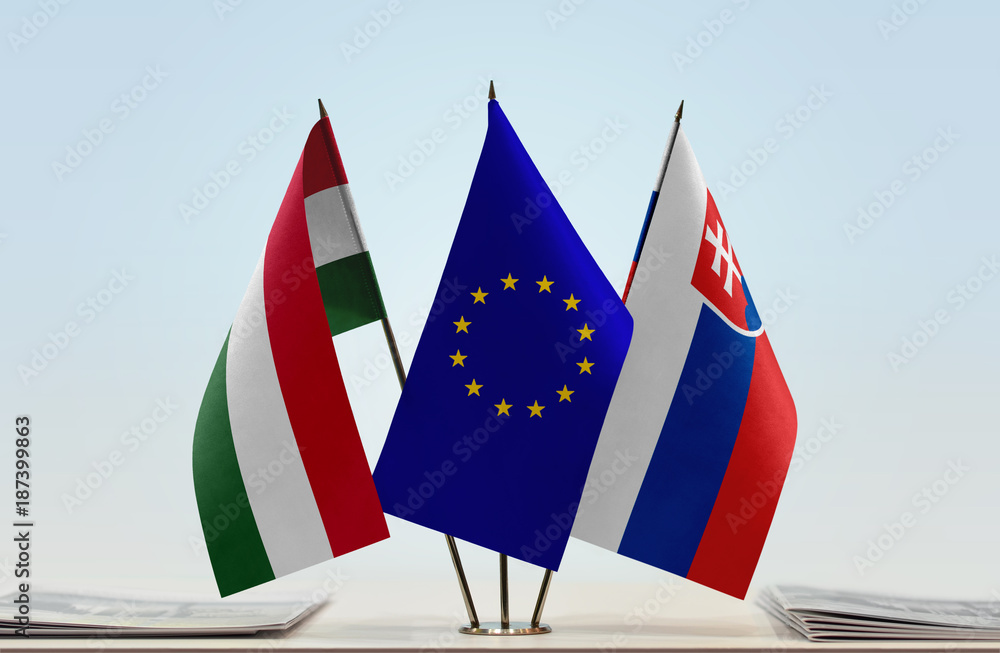 Flags of Hungary European Union and Slovakia