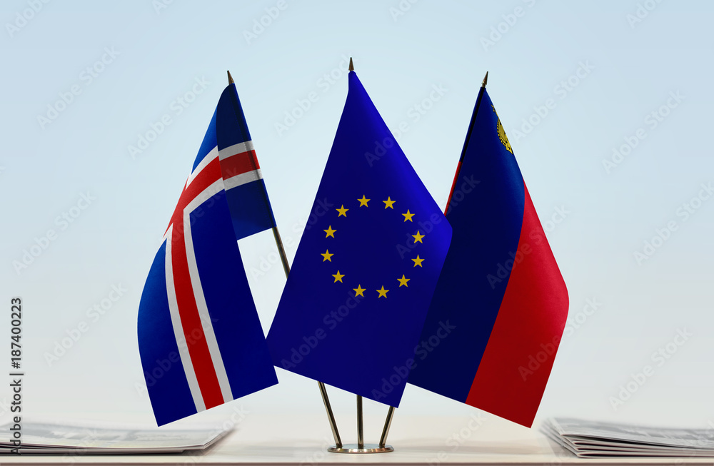 Flags of Iceland European Union and Liechtenstein