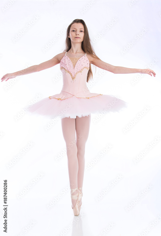Young ballet dancer seamless white background pink tutu Young ballet dancer seamless white background pink tutu