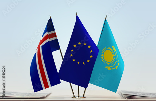 Flags of Iceland European Union and Kazakhstan
