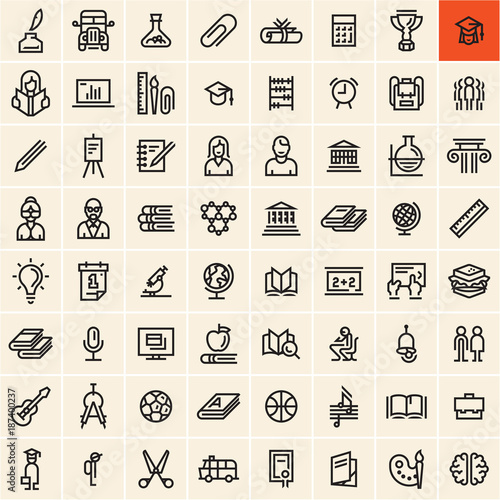 Education icons set. Back to school concept linear vector isolated icons . Office supplies.