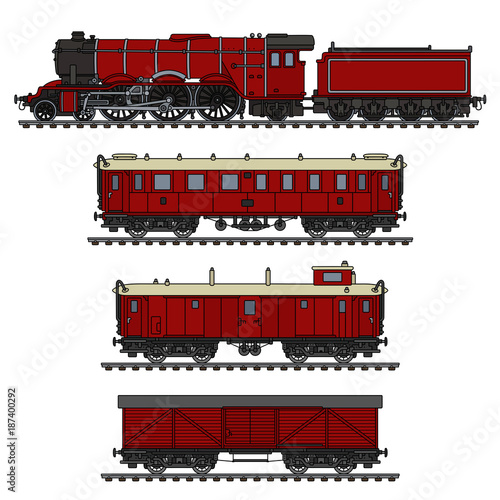 The vintage red steam train